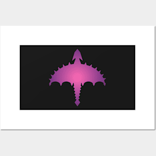 Purple And Hot Pink Abstract Digital Cyber Heavy Metal Dragon Design Posters and Art